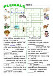 Plurals Crossword and Sentence Completion Puzzle with Key