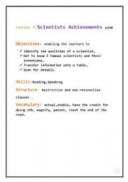 English Worksheet: Scientist�s Achievements