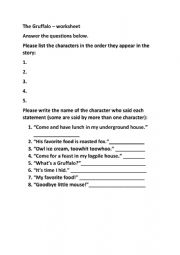 English Worksheet: Gruffalo worksheet 1