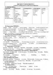 English Worksheet: Linkers: Useful expressions for essay-writing