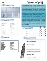 English Worksheet: Leaning Tower Of Pisa