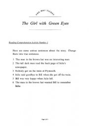 English Worksheet: One Way Ticket reading comprehension
