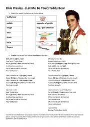 English Worksheet: Teddy Bear Song  Elvis Presley