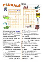 Plurals Crossword and Sentence Completion Puzzle with Key