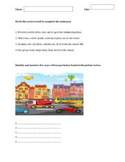 Cloze and Comprehension exercises about transportation