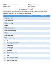 English Worksheet: Greetings and Farewells