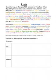 English Worksheet: Vocab Lists Susan Sontag