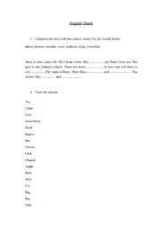English Worksheet: Plurals, Articles and Numbers