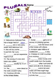 Plurals Crossword and Sentence Completion Puzzle with Key  