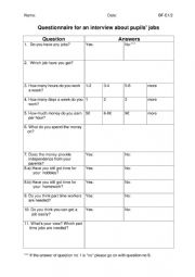 English Worksheet: Have you got a job? Bingo