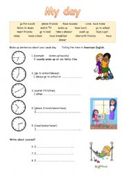 English Worksheet: My Day - Telling Time
