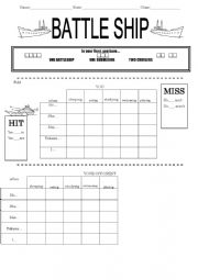 English Worksheet: Battle Ship for ING