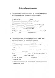 English Worksheet: Review in Tenses/Vocabulary