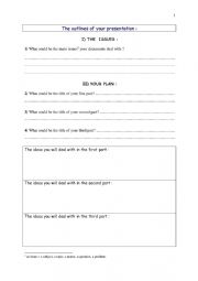 English worksheet: The outlines for a presentation