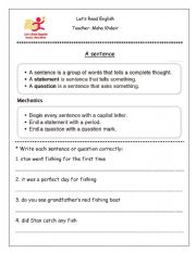 English Worksheet: sentence