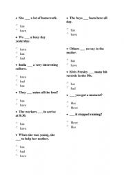 English Worksheet: Have Has Had