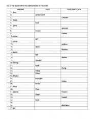 English Worksheet: irregular verbs chart