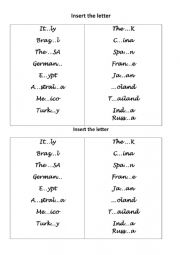 English Worksheet: Countries A1