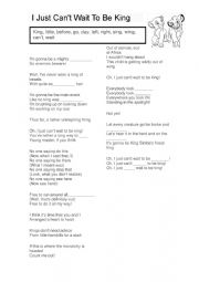 English Worksheet: SONG- I just can�t wait to be king