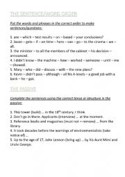 English Worksheet: Word order and passive