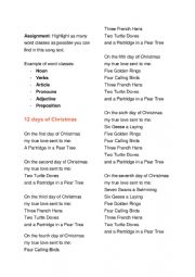 English Worksheet: Grammar exercise - 12 days of Christmas