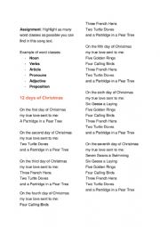 Grammar exercise - 12 days of Christmas