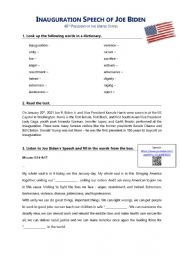 English Worksheet: Inauguration Speech of Joe Biden