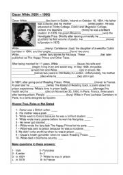 English Worksheet: Oscar Wilde Biography (Reading and Grammar tasks)