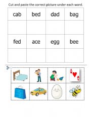 English Worksheet: Phonics CVC words A-G (beginner)