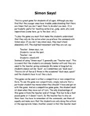 English Worksheet: Game  Simon Says 