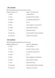English Worksheet: WH questions worksheet (matching questions with answers) 