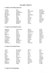 Descriptive adjectives notes