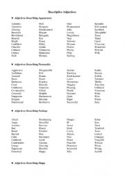 English Worksheet: Descriptive adjectives notes