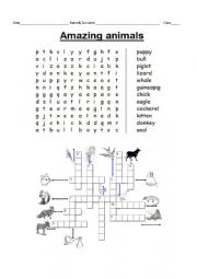 English Worksheet: Animal wordsearch and crossword