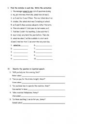 English Worksheet: Reported question and reporting verbs