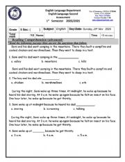 English Worksheet: Five grade quiz