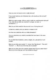 English Worksheet: Celebrities - Conversation Questions