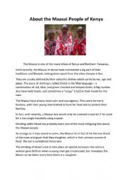 English Worksheet: About the Maasai People of Kenya