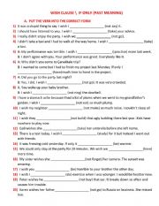 English Worksheet: Wish Clause Past Meaning