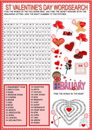 English Worksheet: St Valentine�s day wordsearch with KEy