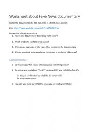 Worksheet about Fake News documentary