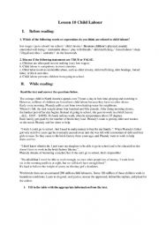 English Worksheet: LESSON 10 CHILD LABOUR