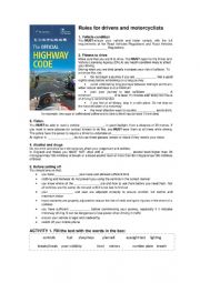 English Worksheet: The Highway Code worksheet