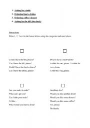 English Worksheet: restaurant sketch dialogue prep