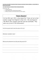 English Worksheet: Titanic Text Para 1