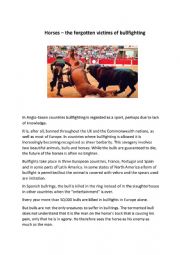English Worksheet: Horses and Bullfighting