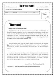 English Worksheet: End of term test n1 9th form