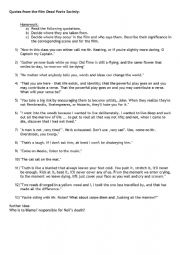 English Worksheet: Dead poets society: quotes (task including solutions)