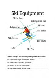 English Worksheet: Exercise about Ski Equipment