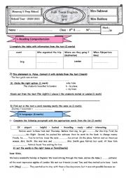 English Worksheet: end term test 1 for 8th form pupils